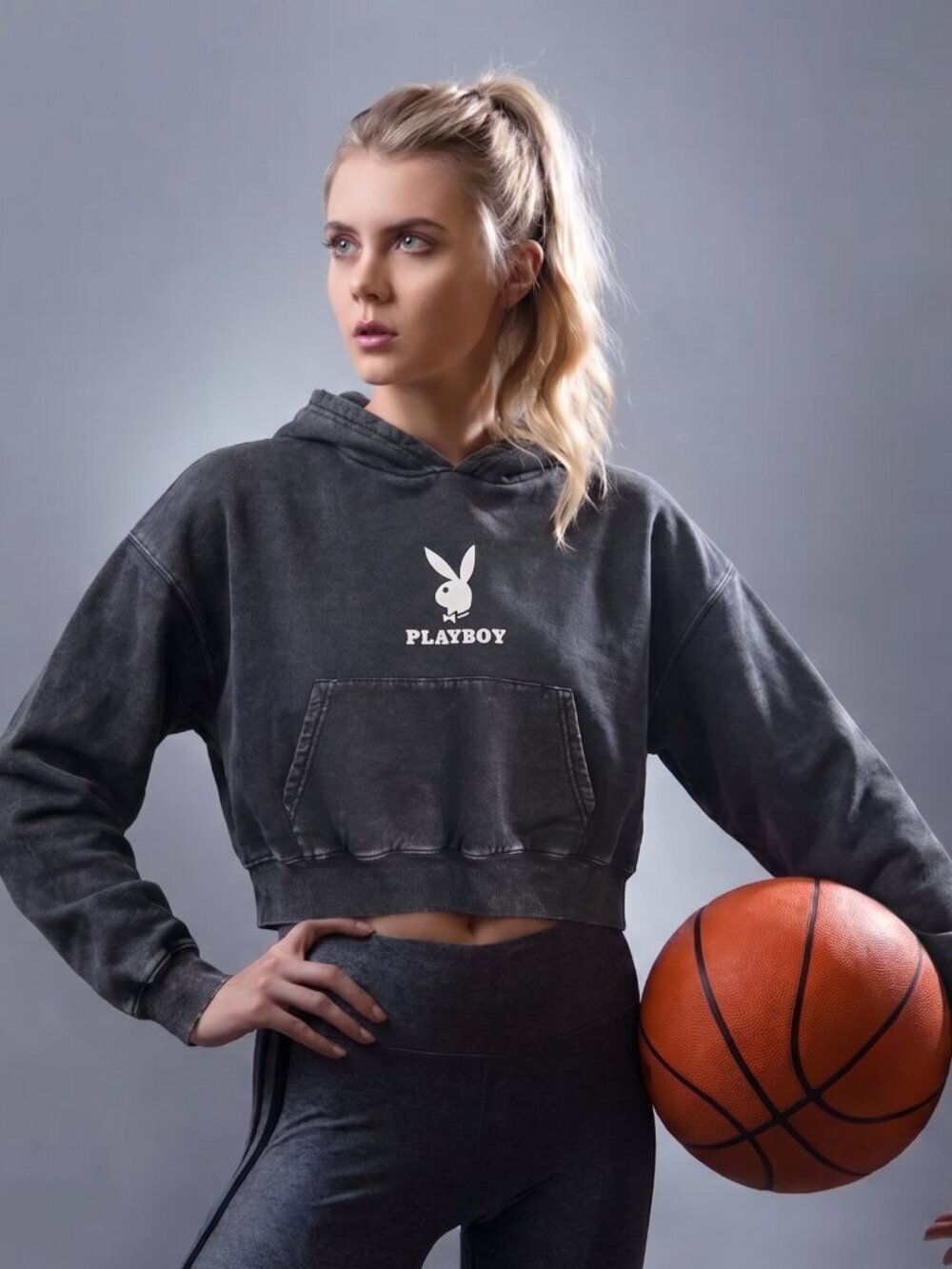 Ladies PLAYBOY Black Cropped Hoodie